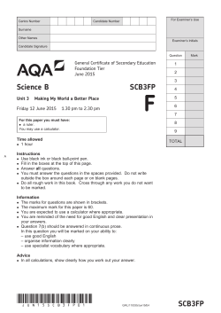 GCSE Science B Question paper Unit 03 - Making My World a