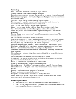 measure of the amount of matter the object contains Volume