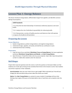 Lesson Plan 1: Energy Balance