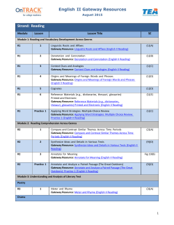 English II Gateway Resources August 2015