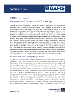 GAFIS Focus Note 1: Gateway Financial Innovations for Savings