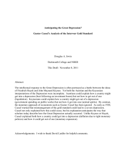 Anticipating the Great Depression? Gustav Cassel`s Analysis of the