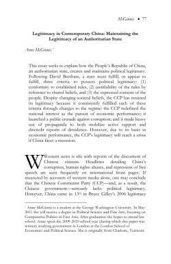 McGinnis &bull; 77 Legitimacy in Contemporary China: Maintaining the