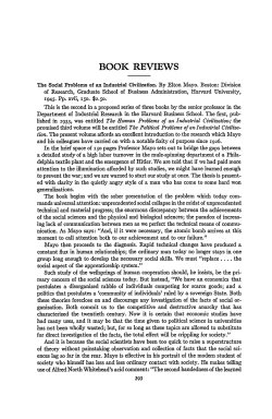 Review of The Social Problems of an Industrial Civilization by Elton