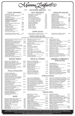 dinner menu - Mamma Lombardi`s