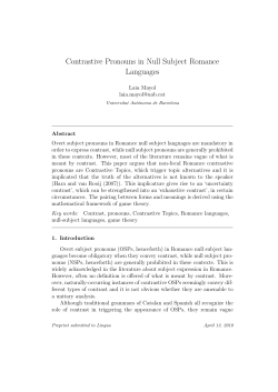 Contrastive Pronouns in Null Subject Romance