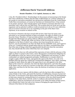 Jefferson Davis` Farewell Address