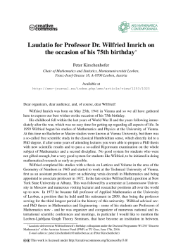 Laudatio for Professor Dr. Wilfried Imrich on the occasion of his 75th