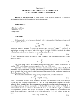 Experiment 4 DETERMINATION OF GRAVITY ACCELERATION BY