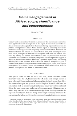 China`s engagement in Africa: scope, significance and consequences