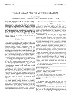 TESLA`S LEGACY AND THE YOUNG GENERATIONS