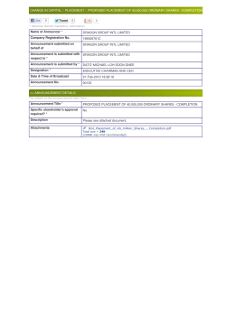 PROPOSED PLACEMENT OF 40000000 ORDINARY SHARES