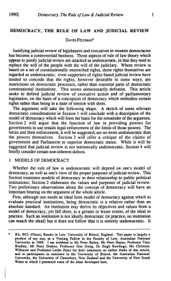 Feldman, David --- "Democracy, The Rule of Law and Judicial