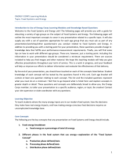 1 ENERGY CORPS Learning Module Topic: Food Systems and