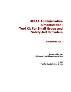 HIPAA Administrative Simplification Tool Kit for Small Group and