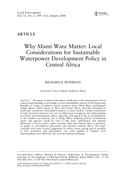 Why Mami Wata Matter: Local Considerations for Sustainable