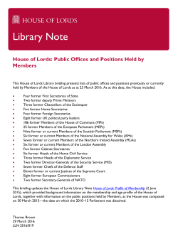 House of Lords: Public Offices and Positions Held