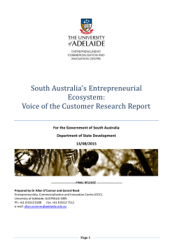 South Australia`s Entrepreneurial Ecosystem