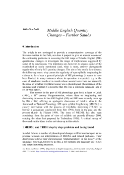 Middle English Quantity Changes &ndash; Further Squibs