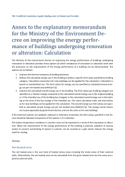 Calculation Annex to the Explanatory Memorandum