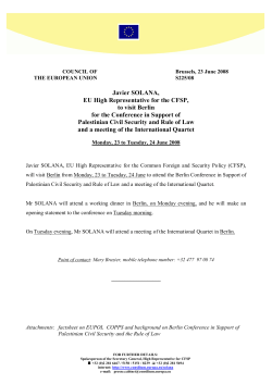 Javier SOLA A, EU High Representative for the CFSP, to visit Berlin