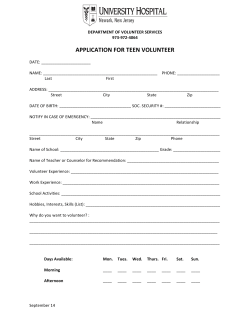 APPLICATION FOR TEEN VOLUNTEER