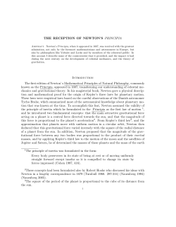 THE RECEPTION OF NEWTON`S PRINCIPIA