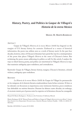 History, Poetry, and Politics in Gaspar de Villagr&aacute;`s Historia