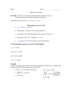 Ay = 1 Ay = viAt + 1 vf 2 + 2aAy !y = vi!t + 1 2!y a = !t = 2("25m) "9.81