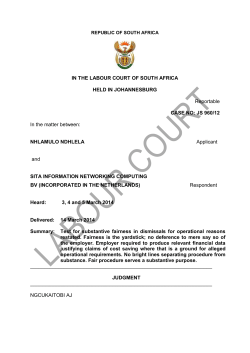 IN THE LABOUR COURT OF SOUTH AFRICA HELD IN
