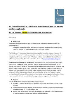Consultation draft CoC Standard for diamonds and precious metals