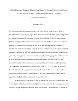 Descartes Dioptrics and Optics