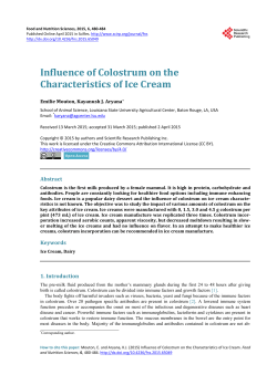 Influence of Colostrum on the Characteristics of Ice Cream