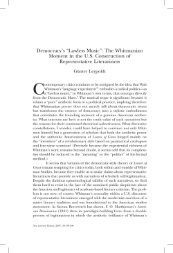 Democracy`s &ldquo;Lawless Music&rdquo;: The Whitmanian Moment in the U.S.