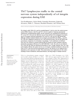 Th17 lymphocytes traffic to the central nervous system