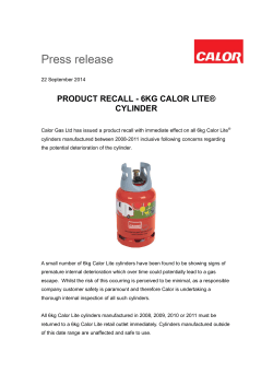 product recall - 6kg calor lite&reg; cylinder
