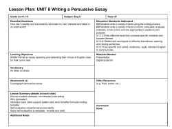 Lesson Plan: UNIT 8 Writing a Persuasive Essay
