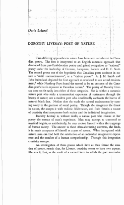 Leland I &bull;: DOROTHY LIVESAY: POET OF NATURE