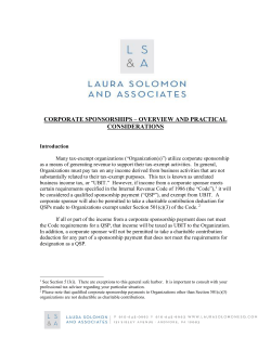 CORPORATE SPONSORSHIPS &ndash; OVERVIEW AND PRACTICAL