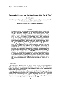 Earthquake Swarms and the Semidiurnal Solid Earth Tide*