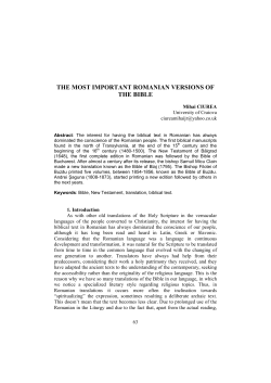THE MOST IMPORTANT ROMANIAN VERSIONS OF THE BIBLE