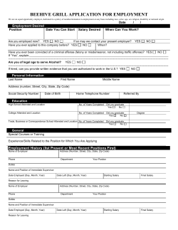 BEEHIVE GRILL APPLICATION FOR EMPLOYMENT