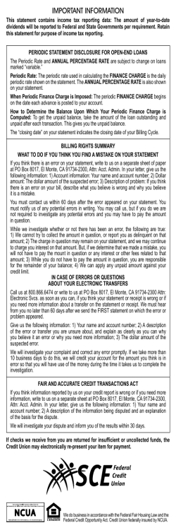 monthly disclosures - SCE Federal Credit Union