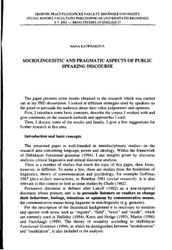 sociolinguistic and pragmatic aspects of public speaking discourse