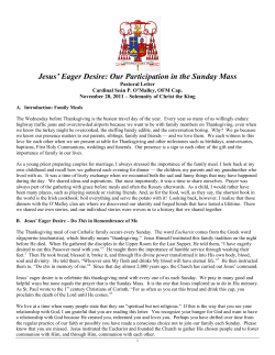 Jesus` Eager Desire: Our Participation in the Sunday Mass