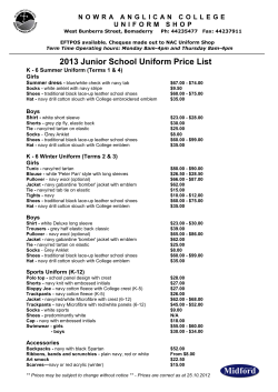 2013 Junior School Uniform Price List