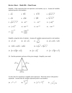 Review Sheet – Math 096 – Final Exam