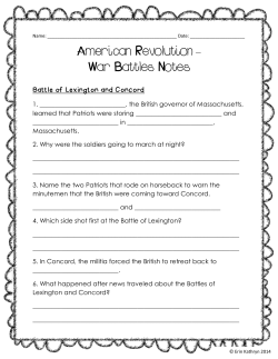 American Revolution &ndash; War Battles Notes