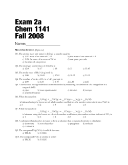 Exam 2 - for CHEM1141—General Chemistry 1