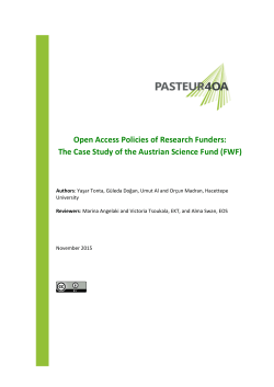 Study on FWF`s Open Access PolicyTonta Y et al. (2015), pdf. 389 KB